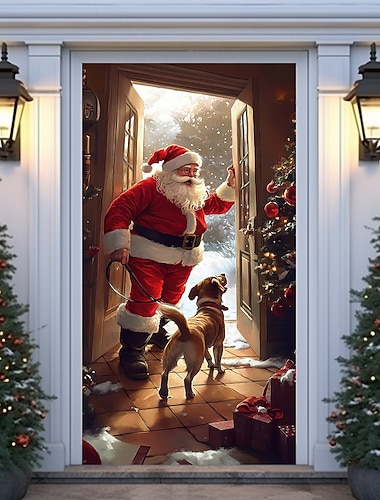  рождественские украшения для дверей, дверные чехлы, рождественский Санта, велосипедный дверной гобелен, дверная занавеска, декоративный фон для внутренней/наружной двери, баннер для входной двери,