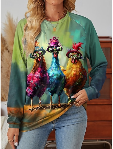  Sudadera de mujer con estampado abstracto gráfico para uso diario, informal, cuello redondo, manga larga, microelástica, otoño e invierno, cómoda, transpirable, tejido suave