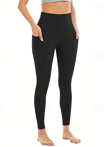  Damen Yogahose Yoga-Leggings Tasche Hohe Taille Yoga Fitnesstraining Pilates Strumpfhosen Schwarz Rosa Hellblau Spandex Herbst Sport Sportkleidung Dehnbar Schlank