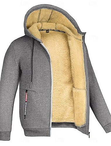  Herren Hoodie Jacke Zip Hoodie Kapuzenjacke Sweatjacke Sherpa Schwarz Weiß Wein Armeegrün Marineblau Mit Kapuze Feste Farbe Zip Cool Brautkleider schlicht Essential Winter Bekleidung Kapuzenpullover