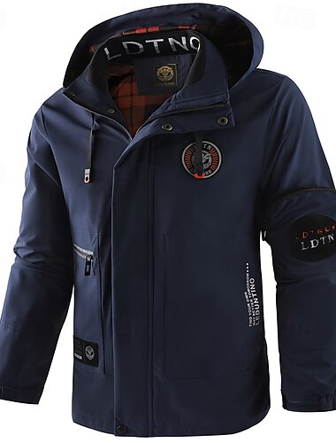  Homens Casaco esportivo Jaqueta de Trilha Parka Jaqueta corta-vento Esportes Acampar e Caminhar Prova-de-Água Jaqueta Corta-Vento Zíper Bolsos Outono Inverno Côr Sólida Ativo Com Capuz Padrão Preto