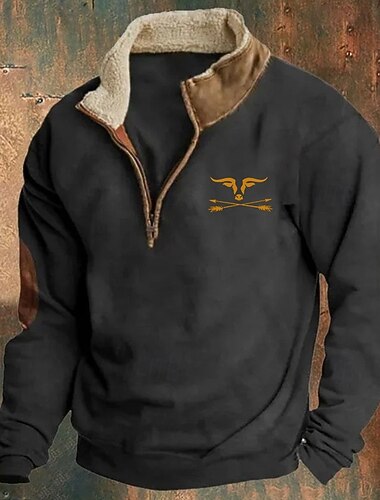  Per uomo Maglia Felpa con zip corta Nero Blu marino Marrone Grigio Mezza zip Blocco di colori Mucca Patchwork Sport & Outdoor Quotidiano Ferie Poliestere Vintage Essenziale Casual Autunno & Inverno