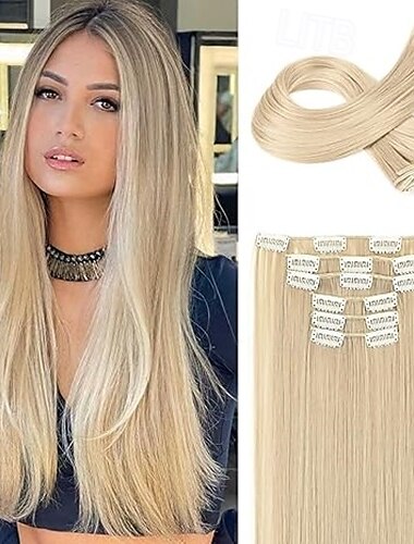  Glatt Clips Synthetische Haare Lang Haar-Verlängerung Einclipsen 6 Stück / Packung Weich Sanft Hitze Resistent Damen