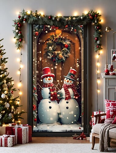  decorações de porta de natal capas de porta natal boneco de neve tapeçaria de porta cortina de porta decoração pano de fundo porta banner para porta da frente fazenda natal festa de férias decoração