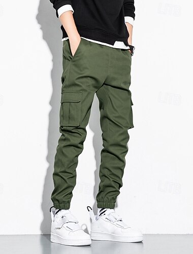  Men's Cargo Pants Joggers Trousers Drawstring Elastic Waist Multi Pocket Plain Wearable Outdoor Daily Camping & Hiking Fashion Classic Black Army Green
