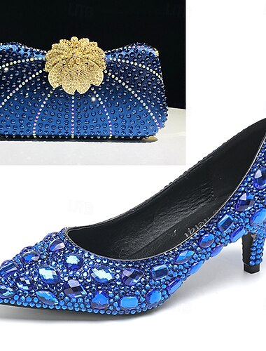  Damen Hochzeit Schuhe Abendschuhe Hochzeit Party Stern Brautschuhe Brautjungfernschuhe Passendes Set für Schuhe und Taschen Strass Kristall Paillette Niedriger Absatz Stöckelabsatz Spitze Zehe