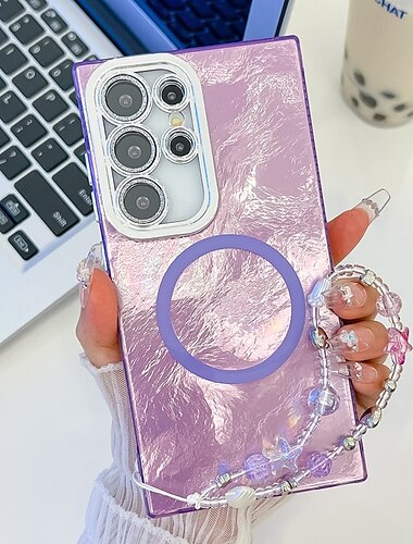  telefon Ügy Kompatibilitás S24 Ultra S24 Plus S24 S24 FE S23 Ultra A55 A35 A25 A15 5G A54 S25 Ultra Fekete tok Mágneses Vezeték nélküli töltés támogatása csuklópánttal Retro Galvanizálás