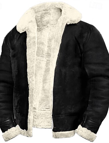  Voor heren Jas van imitatieleer Fleecejack Sherpa jas Bikerjack Vakantie Dagelijks Winddicht Houd Warm Zak Fleece Herfst winter Effen Modieus Klassiek Revers Normaal Imitatieleer Zwart Wit Bruin Jacks