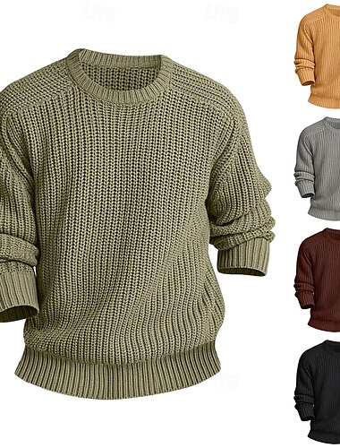  Herre Genser Strikketøy Uformell genser Tykk Kabelstrikk Strikke Strikket Helfarge Strikketøy Elegant utendørs Hjem Klær Raglan Ermer Vinter Vår & Vinter Svart Vin S M L