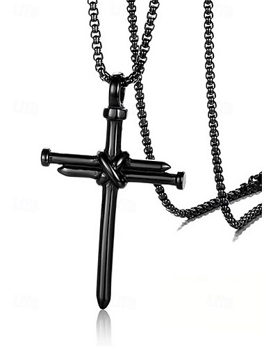  Edelstahl-Kreuz-Halskette für Männer – Nageldesign-Anhänger mit religiösem Anhänger und Kette