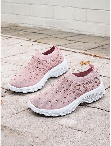  svarta slip-on sneakers för kvinnor med strass utsmyckningar och tjock vit sula – snygga och bekväma atletiska skor för vardagskläder