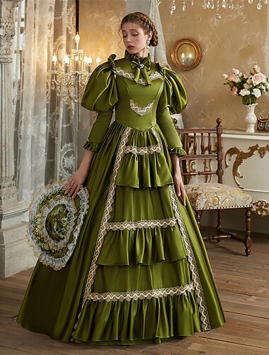  Gotisch Rokoko Viktorianisch Kleid Partykostüm Weihnachtskleid Prinzessin Shakespeare Einfarbig Ballkleid Damen königlich Weihnachten Halloween Karneval Party Abendgesellschaft Maskerade Erwachsene