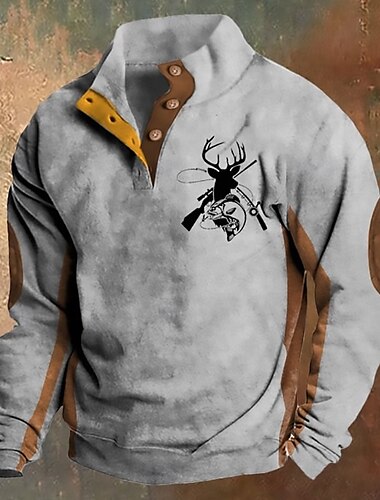  Per uomo Felpa Nero Blu marino Grigio chiaro Colletto Mao Pop art Stampa Collage Color Block Giornaliero Per eventi Per uscire Streetwear Informale Autunno Inverno Abbigliamento Felpe con cappuccio