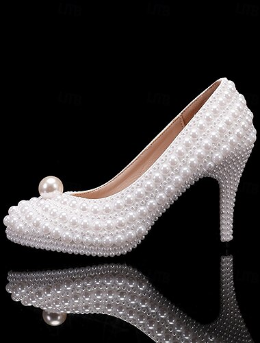  Damen Hochzeit Schuhe Weiße Schuhe Hochzeit Party Kontrastfarbe Hochzeits-Heels Brautschuhe Brautjungfernschuhe Schnalle Blume Plattform Stöckelabsatz Runde Zehe Modisch Geschäftlich Sexy PU
