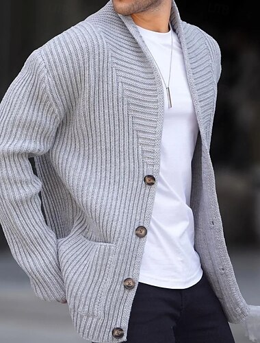  Herre Cardigan Genser Strikket genser Riflet Strikke Normal Knepp opp Sidelommer Helfarge Knaphul Mote Klassisk Dagligdagstøy Stevnemøte Klær Høst vinter Svart Grønn M L XL
