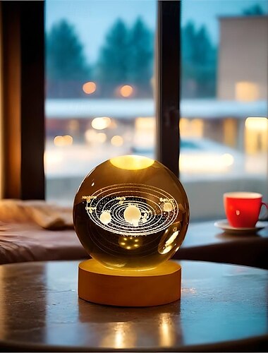  Glowing Planetary Galaxy Crystal Ball Night Lights USB Power Warm White Bedside Light Christmas Kid Gift Night Lamp
