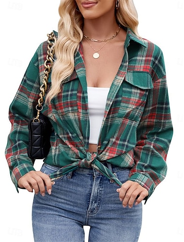  Damen Freizeitjacke Outdoor Strasse Freizeitskleidung Herbst Winter Standard Mantel Regular Fit warm Atmungsaktiv Stilvoll Brautkleider schlicht Jacken Langarm Streifen und Plaid Mit Taschen Bedruckt