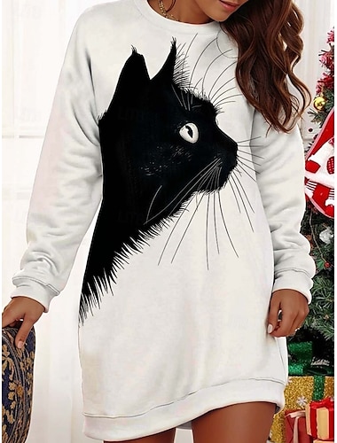  Vestido Maxi de Mujer Vestido Sudadera Vestido Casual Vestido Petite Vestido Cambio Elegante Estiloso Vacaciones Trabajo Calle Talla Regular Gato Manga Larga Cuello Redondo Beige Otoño Invierno