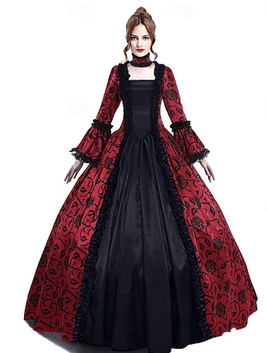  Rococo 18de eeuw Cocktail jurk Jurken Cosplay kostuum Dame Geometrisch Baljurk Dames Koninklijk Halloween Carnaval Maskerade Feest / Uitgaan Schoolfeest Carnaval van Venetië Volwassenen Kleding Alle