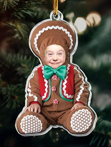  gepersonaliseerde foto kerstversieringen acryl 2d aangepaste baby gezicht peperkoek man kerstboomversieringen kerstversiering hangende hanger geschenken