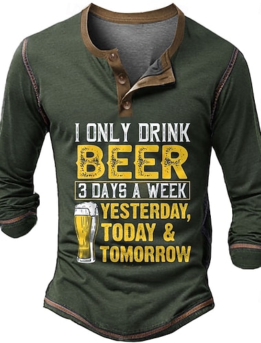  Herren Langarm Grafik Tee Lustiger Biertrink-Wortwitz Henley Shirt - Gestern Heute Morgen