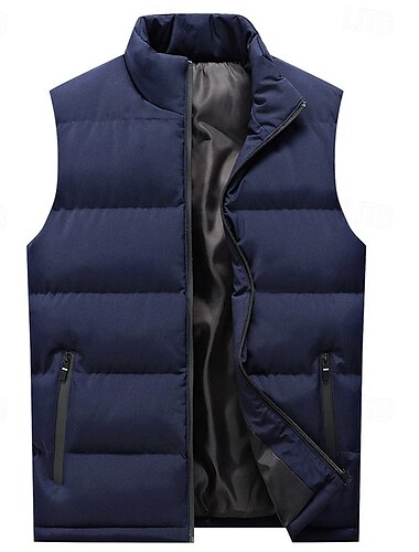  Herr Dunväst Pufferväst Väst Gilet Dagligen Datum Semester Mode Ledigt Höst vinter Ficka Polyester Håller värmen Bekväm Slät Dragkedja Kinakrage Normal Svart Rubinrött Blå Väst