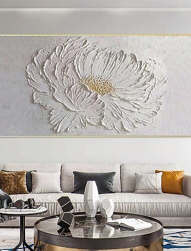  peinture à l'huile peinte à la main peinture florale 3D couteau à palette fait à la main fleurs peinture à l'huile art mural grande peinture texturée blanche 3D peintures décoratives modernes