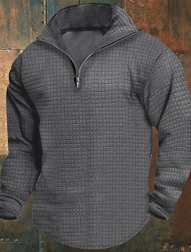  Herren Sweatshirt Waffel-Sweatshirt Viertelreißverschluss Sweatshirt Schwarz Weiß Wein Armeegrün Khaki Halber Reißverschluss Einfach Gerippt Viertel Postleitzahl Strukturiert Weihnachten Täglich