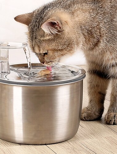  Perros Gatos Animales Pequeños de Pelo Bebedero automático 2.4 L Acero Inoxidable Duradero Fácil de Instalar Fuente Color sólido Plata Cuencos y Alimentación Hogar