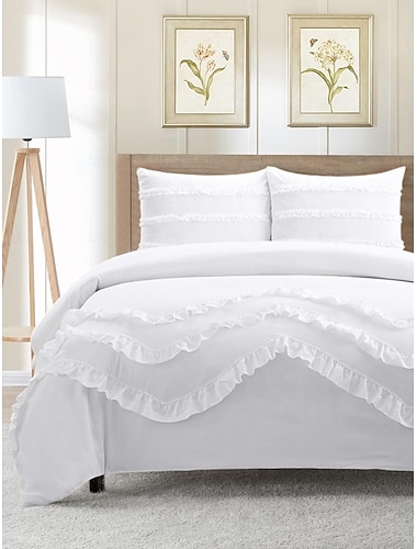  ruggigt påslakanset med dekorativa volanger elegant polyester 3-delat sängset innehåller påslakan och örngott perfekta för att ge en touch av romantik till ditt sovrum