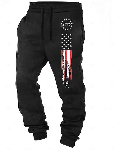 Voor heren Amerikaanse vlag Vaderlandslievend Joggingbroeken Jogger Broeken Medium Taille Trekkoord elastische taille Feestavondkleding Dagelijks gebruik Zak Lente Herfst Winter 3D-afdrukken Zwart