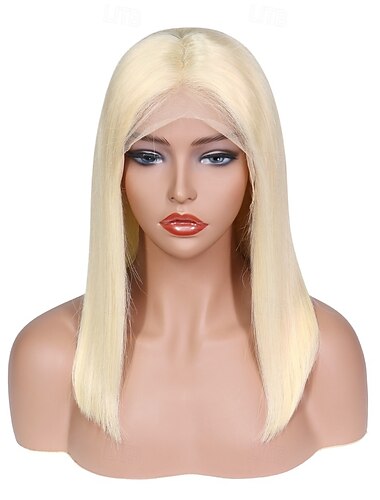  Peluca de cabello humano remy 13x6 con encaje frontal, raya lateral, raya en el medio, raya libre, cabello brasileño, peluca rubia lacia natural, densidad 130% 150% 180% con cabello de bebé natural