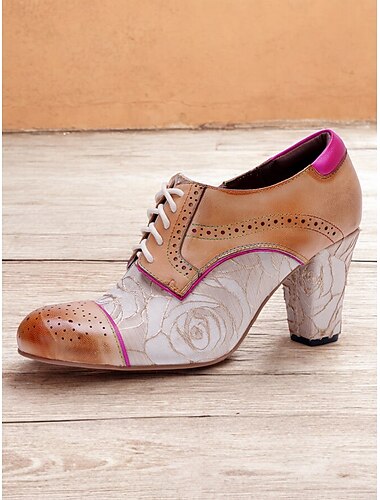  scarpe oxford con tacco e lacci floreali vintage da donna – design brogue in pelle con accenti rosa per stili retrò ed eleganti
