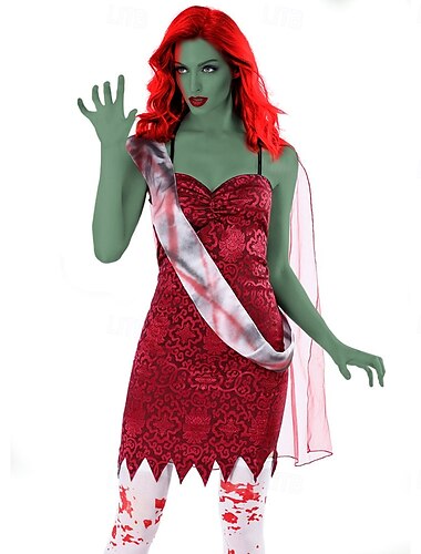  Beetlejuice Zombie Neiti Argentiina Neiti Dead vastaanottovirkailija Cosplay-Asut Pelottava puku Seksikäs puku Naisten Aikuisten Juhla Karnevaali Helppo karnevaaliasu
