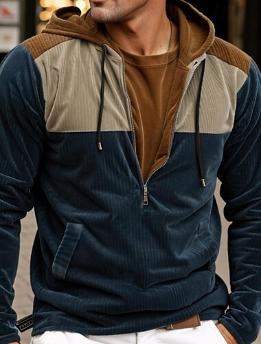  Per uomo Felpa con cappuccio Nero Blu Verde Felpa Con cappuccio Tinta unica Lacci Stile vintage Con cappuccio Sportivo Velluto a coste Classico Primavera Autunno Abbigliamento Felpe con cappuccio
