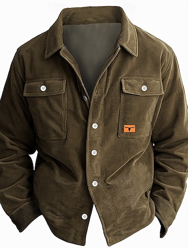  Voor heren Effen Kleur Overhemdjasje Overhemd Lange mouw Vintage Tribal Dagelijks gebruik Herfst winter Overhemden met kraag Dichtknopen 3D-afdrukken 2 zakken 1 stuk Leger Groen Marineblauw Bruin