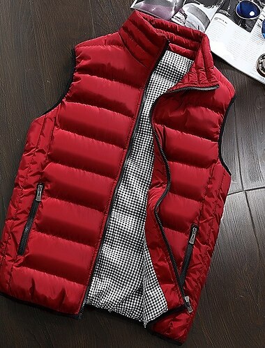  Herren Puffer Weste Weste Täglich Verabredung Urlaub Modisch Brautkleider schlicht Herbst Winter Tasche Polyester warm halten Komfortabel Glatt Gesteppt Reisverschluss Ständer Regular Fit Schwarz