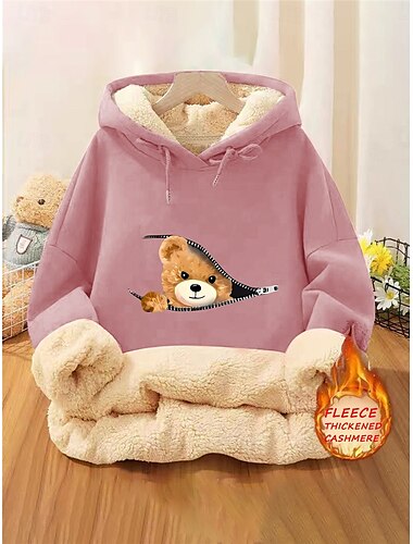  Sudadera con capucha para mujer, sudadera polar con estampado de animales, ropa de calle, uso diario, bolsillo, informal, cómoda, sudadera con capucha, manga larga, microelástica, otoño,