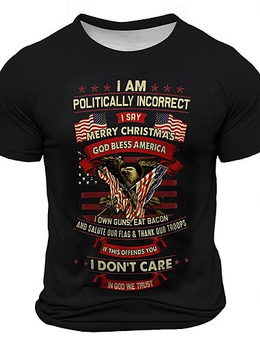  4 de julio de 2026 250º Día de los Caídos Camiseta de hombre patriótica gráfica de patriota de impresión 3D de la bandera de EE. UU. para veteranos de cuello redondo y manga corta al aire libre