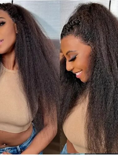  parrucca frontale in pizzo 13x6 con parte libera capelli brasiliani yaki lisci parrucca naturale nera 130% 150% 180% densità con capelli del bambino 100% vergine senza colla pre-pizzicata per