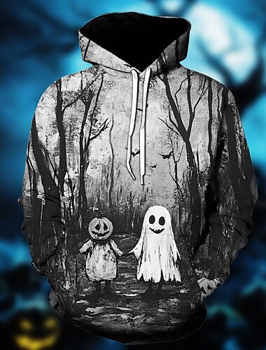  Halloween Geist Kürbis Kapuzenshirt Pullover Halloween 3D Vordertasche Grafik Für Paar Herren Damen Erwachsene Halloween Karneval Maskerade 3D-Druck Party Festival