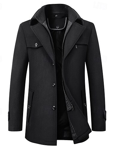  Herren Peacoat Trenchcoat Täglich Urlaub Herbst Winter Polyester warm Oberbekleidung Bekleidung Modisch Klassisch Glatt Tasche Kargen Reisverschluss