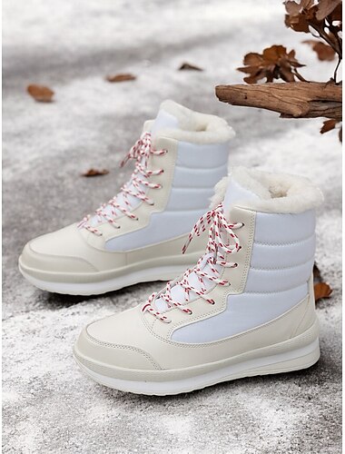  Rote wasserdichte Winterstiefel für Damen mit Schnürung, Plüschfutter und rutschfester Sohle – stylische Schneestiefel für kaltes Wetter