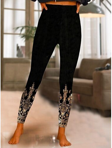  Kvinnors leggingsbyxor culottes vida ben mode fullängd hög midja grafiskt tryck mikro-elastisk arbete daglig klädsel svart guld höst vinter lös passform