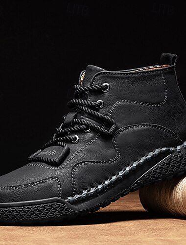  Lässige Schnürstiefeletten für Herren – handgefertigte Outdoor-Schuhe im Mokassin-Stil aus Kunstleder mit handgenähten Details und rutschfester Sohle zum Wandern und für den Alltag