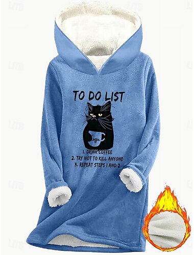  Damen-Kapuzenpullover, Sweatshirt, Polyester-Fleece, Katzen-/Buchstaben-Print, Street-/Alltagskleidung, lässiger, bequemer Kapuzenpullover, lange Ärmel, mikroelastisch, Herbst,