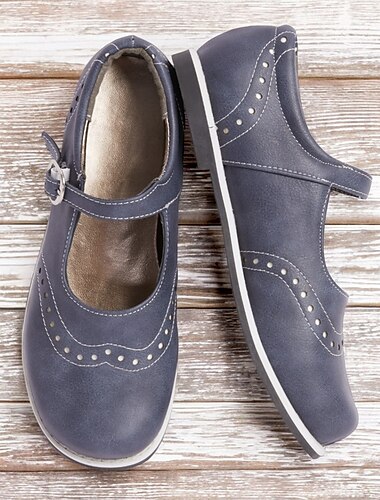  Zapatos Mary Jane de estilo vintage para mujer con correa con hebilla: cómodos zapatos planos de piel sintética retro para uso informal