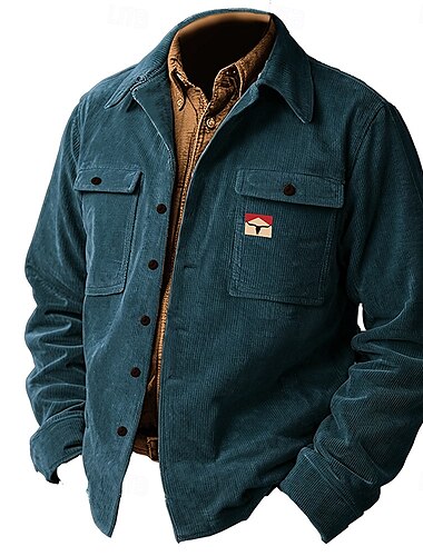  Herren Feste Farbe Hemdjacke Overshirt Langarm Vintage Stamm Alltagskleidung Herbst Winter Hemden mit Kragen Knopf hoch 3D-Druck 2 Taschen 1pc Armeegrün Marineblau Braun