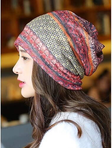  Slouchy-Beanie im Bohème-Stil für Damen – farbenfrohe Mütze mit geometrischem Muster, perfekt für die Freizeit und als Herbstmode