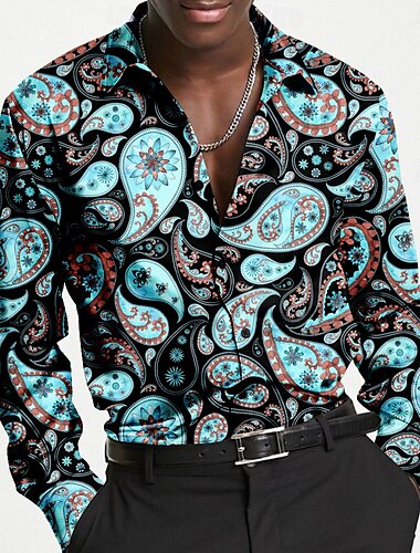  Herren Paisley-Muster Hemd Oberhemd Knopfhemd Langarm Modisch lässig Urlaub Party-Abendgarderobe Normal Sommer Frühling Herbst Hemden mit Kragen Knopf hoch 3D-Druck Blau Minzgrün Violett